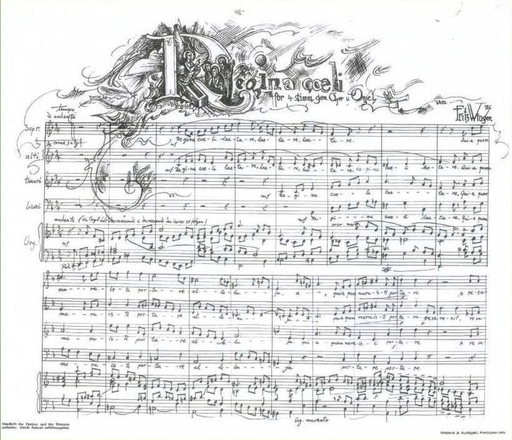 Handschriftliches Notenblatt von Fritz Wingen mit musikalischer Komposition